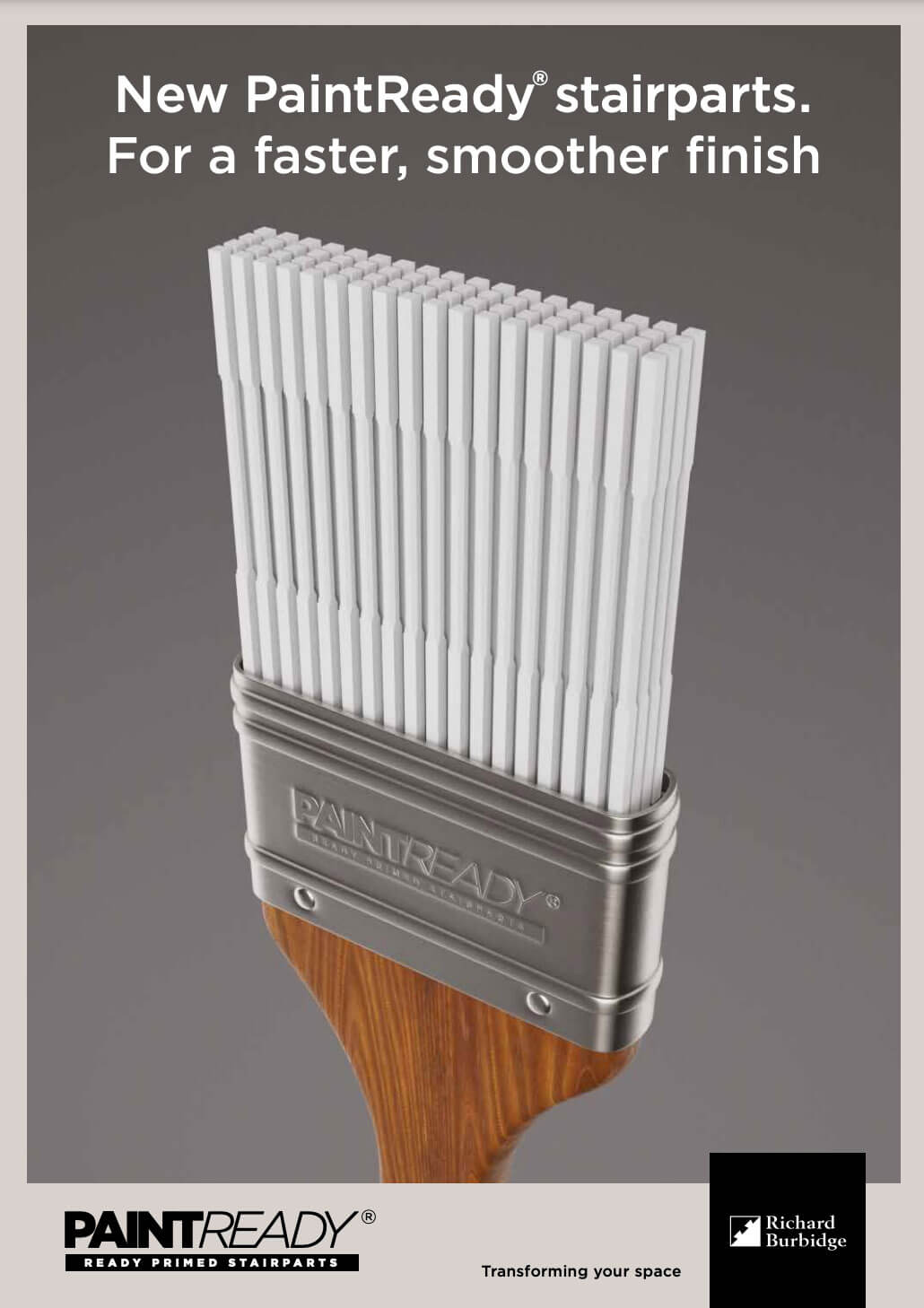 Brochure cover: New PaintReady stairparts. For a faster, smoother finish